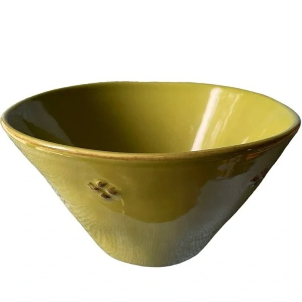 PIER 1 IMPORTS Handpainted Green Bowl TOSCO Stoneware Exclusive Embossed 6"